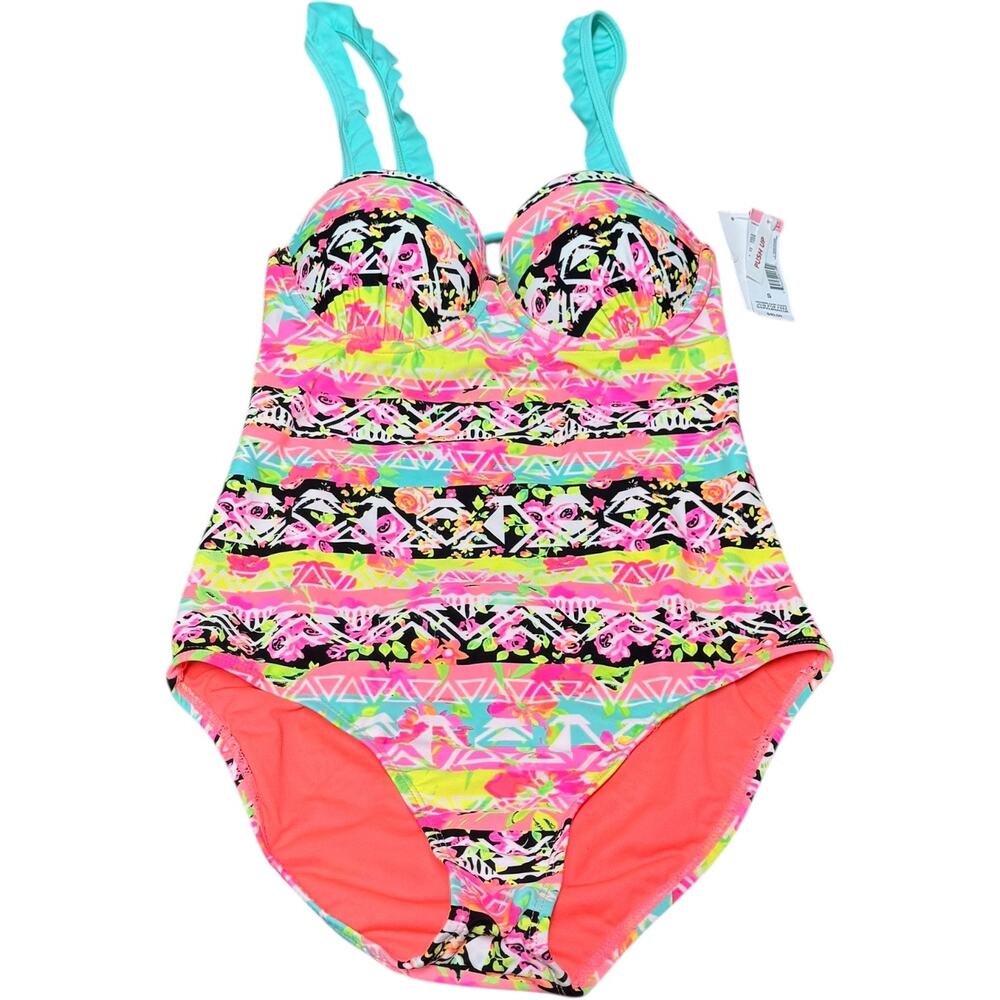 Bongo Push-Up Monokini One-Piece Swimsuit Multicolor Floral Small